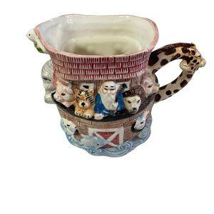 WANG INTERNATIONAL Vintage Ceramic Pitcher‎ Noah's Ark Animals Story 6" x 9"